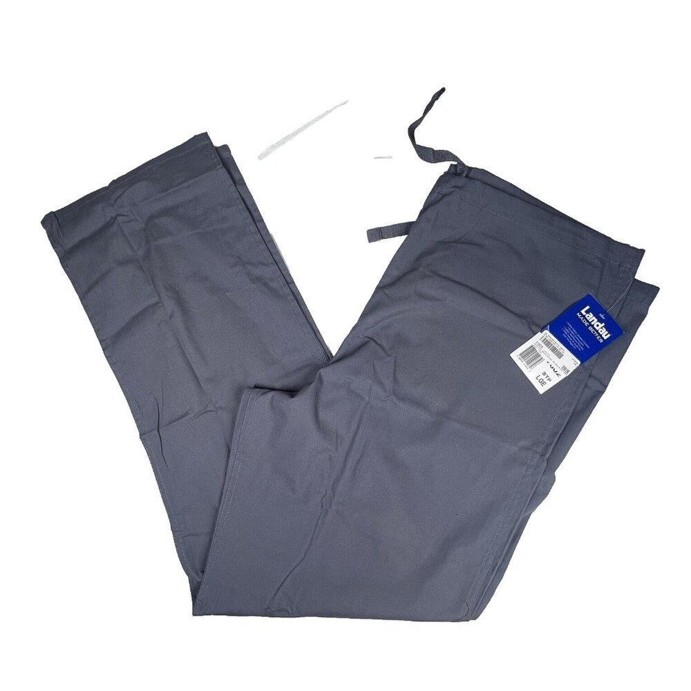 Landau Essentials Unisex Scrub Bottoms Pants Gray LARGE Drawstring Waist Reverse
